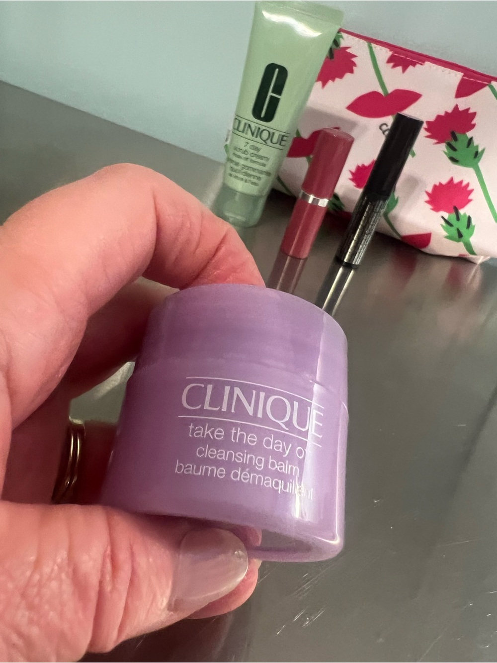 Clinique Lipstick, Mascara & 2 Other Products & Flowered Pouch - Picture 2 of 6